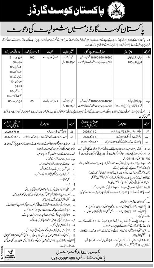 Sipahi (General Duty) BPS-05 Vacancies in Pakistan Coast Guards