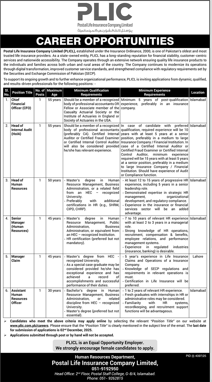 The Latest PLIC Vacancies 2025