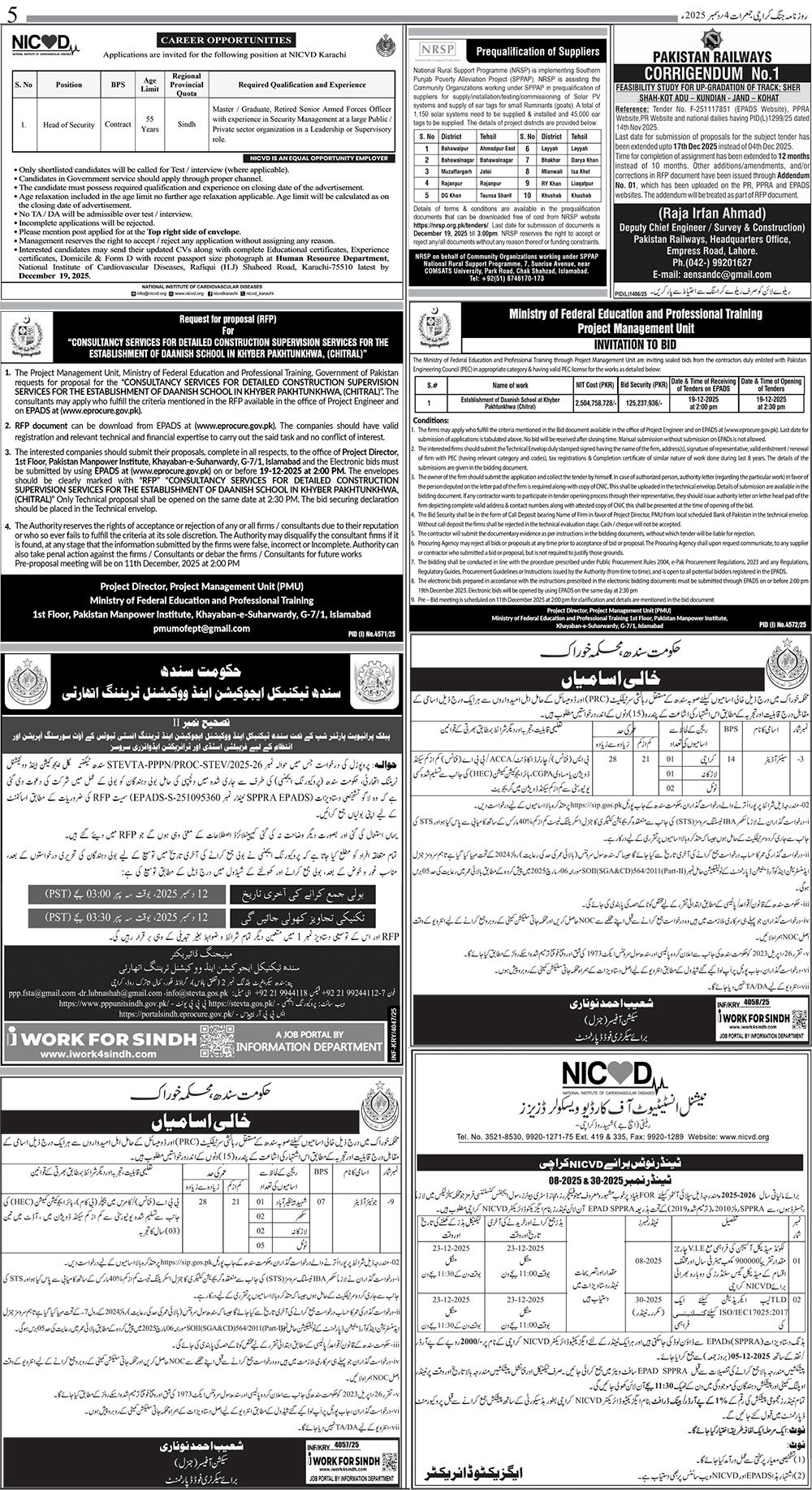 NICVD Sindh and other Government Sindh Job Vacancies