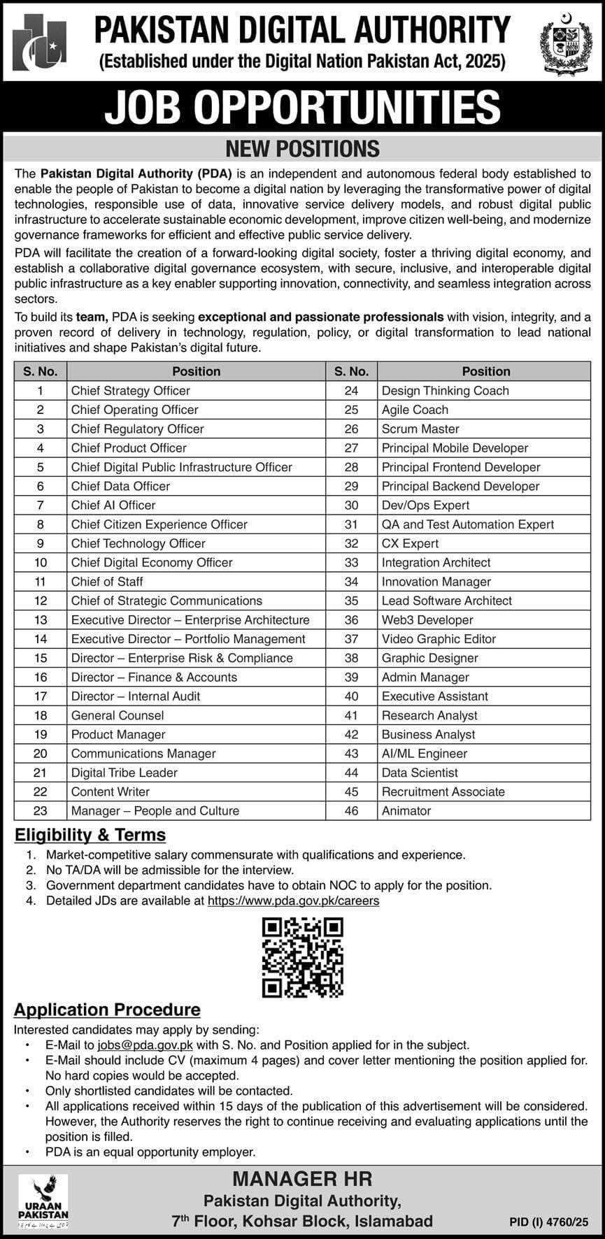 46 Different Types Vacancies Pakistan Digital Authority Job Advertisement