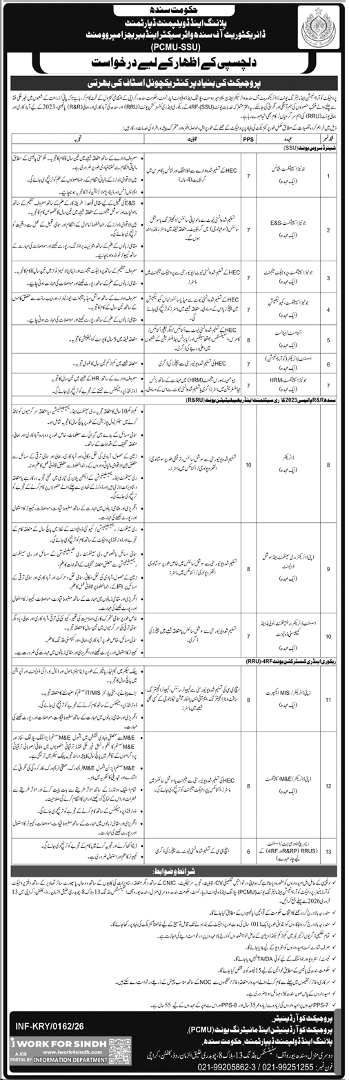 Contractual Vacancies in Planning & Dev Department, Sindh 2026