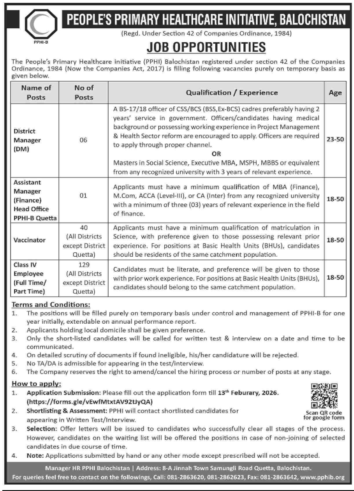 PPHI Balochistan jobs 2026 official advertisement
