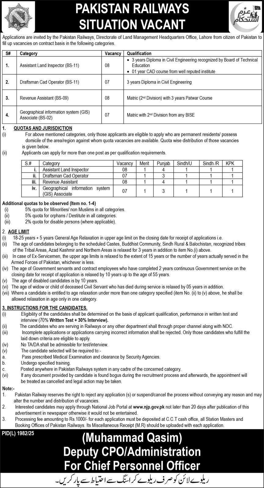 Pakistan Railways Vacancies 2026 on a Contract Basis