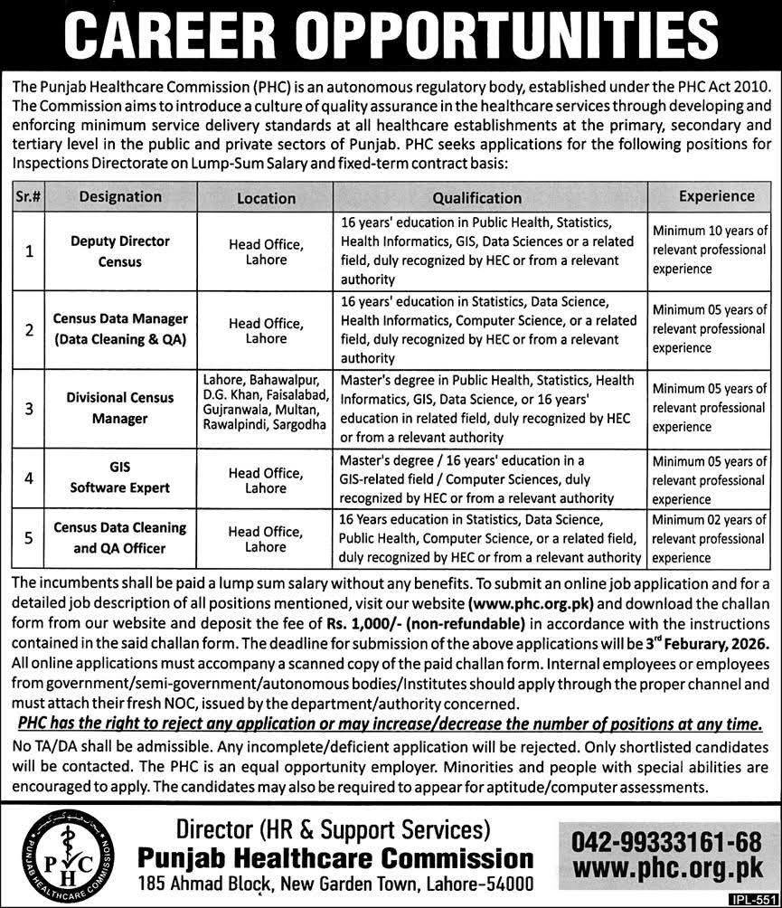 Punjab Healthcare Commission Jobs official advertisement