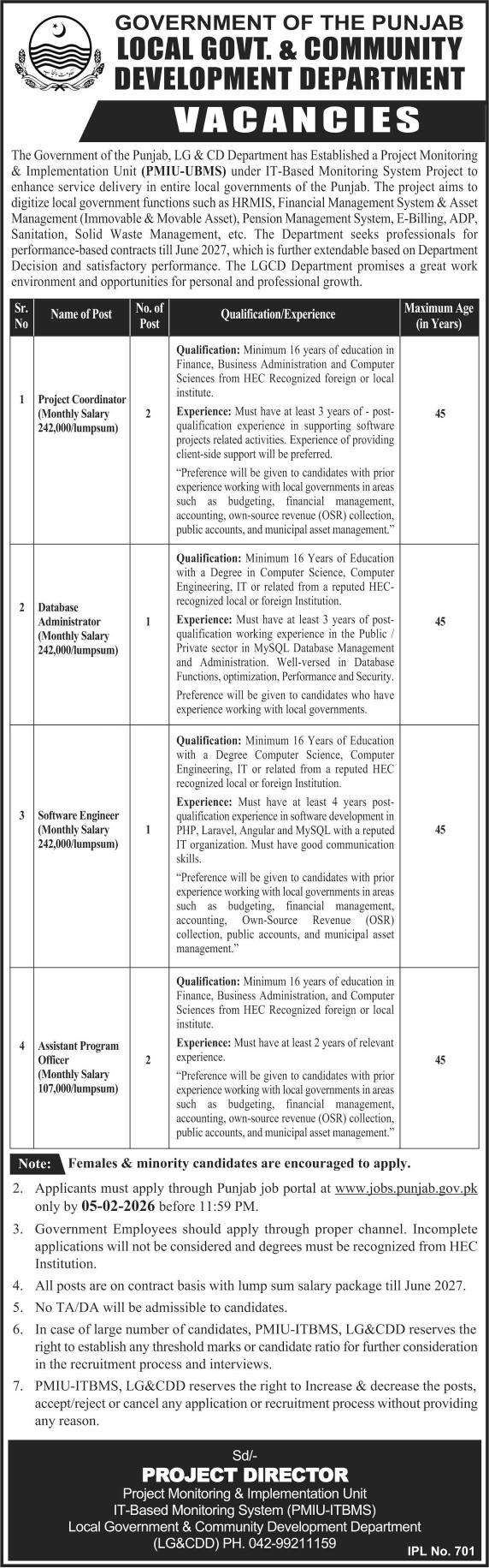 Punjab LGCD Department Vacancies official advertisement by Government of Punjab