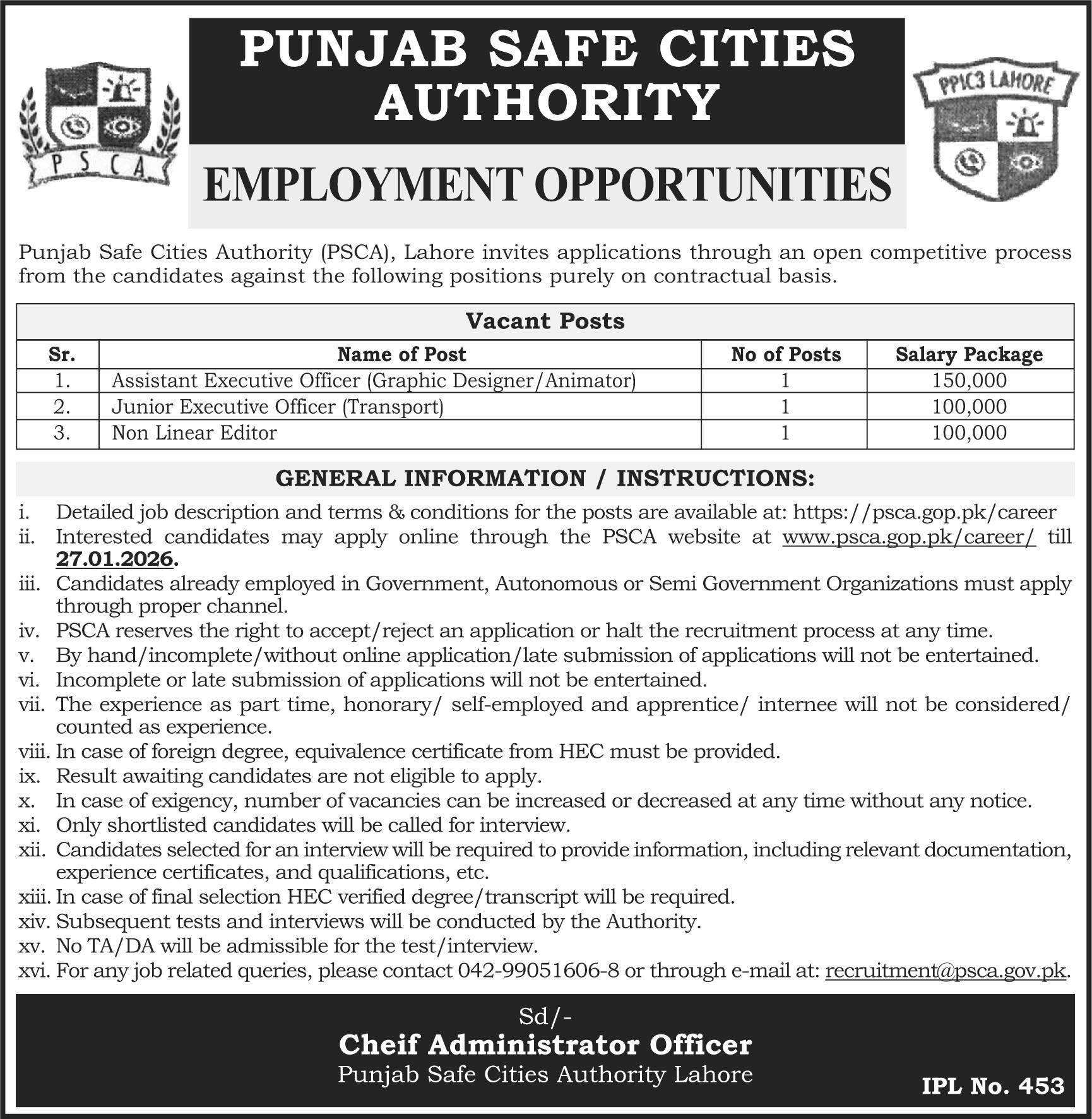 Punjab Safe Cities Jobs official advertisement