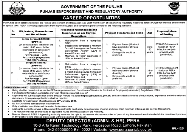 Senior Sergeants (SPPP-04) and Sergeants (SPPP-05) Vacancies in PERA 2025