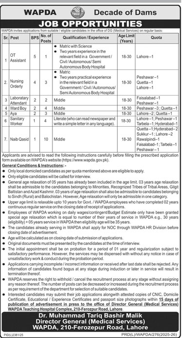 WAPDA Job Opportunities 2026 Medical Services BPS-1 to BPS-5 Advertisement