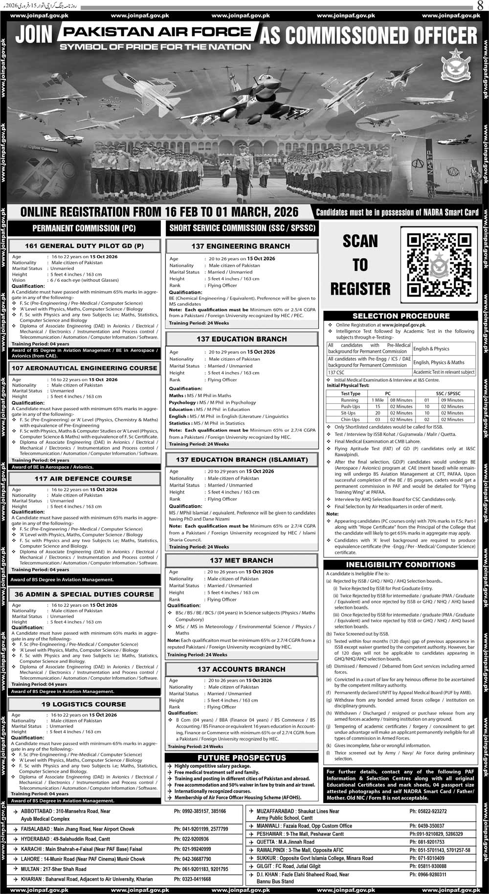 join Pak Air Force (PAF) as Commissioned Officer 2026
