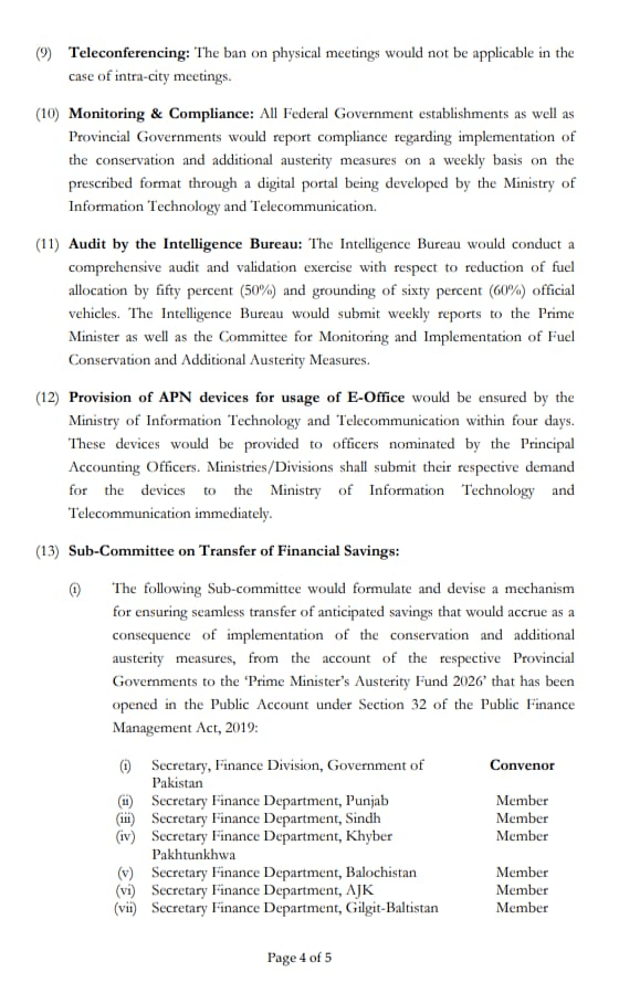 Monitoring and compliance section of government austerity measures notification