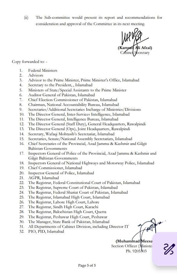 Copy forwarded list from Cabinet Division notification document