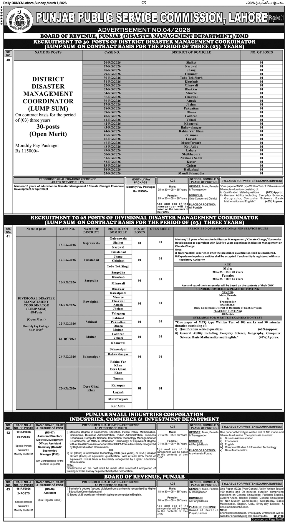 The latest Punjab Government Vacancies 2026 through PPSC