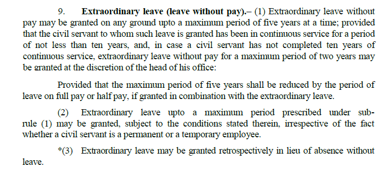 Extraordinary leave EOL (leave without pay) 