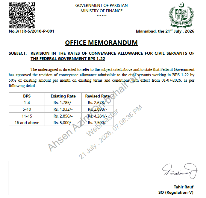 Notification of Increase in Conveyance Allowance 2026 (Federal)