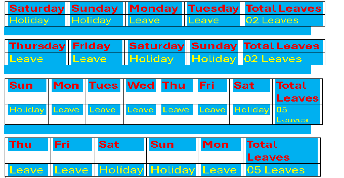 Examples of Combination of Leaves with Vacation or Holidays