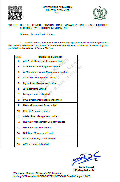 List of Eligible Pension Fund Managers for Defined Contribution Pension Fund Scheme-2024