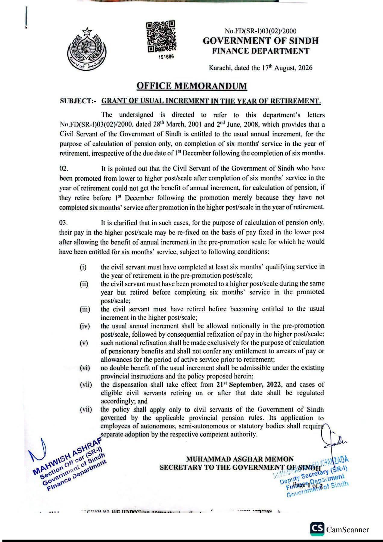 Grant Usual Annual Increment in Case of Promotion in Retiring Year (Sindh)