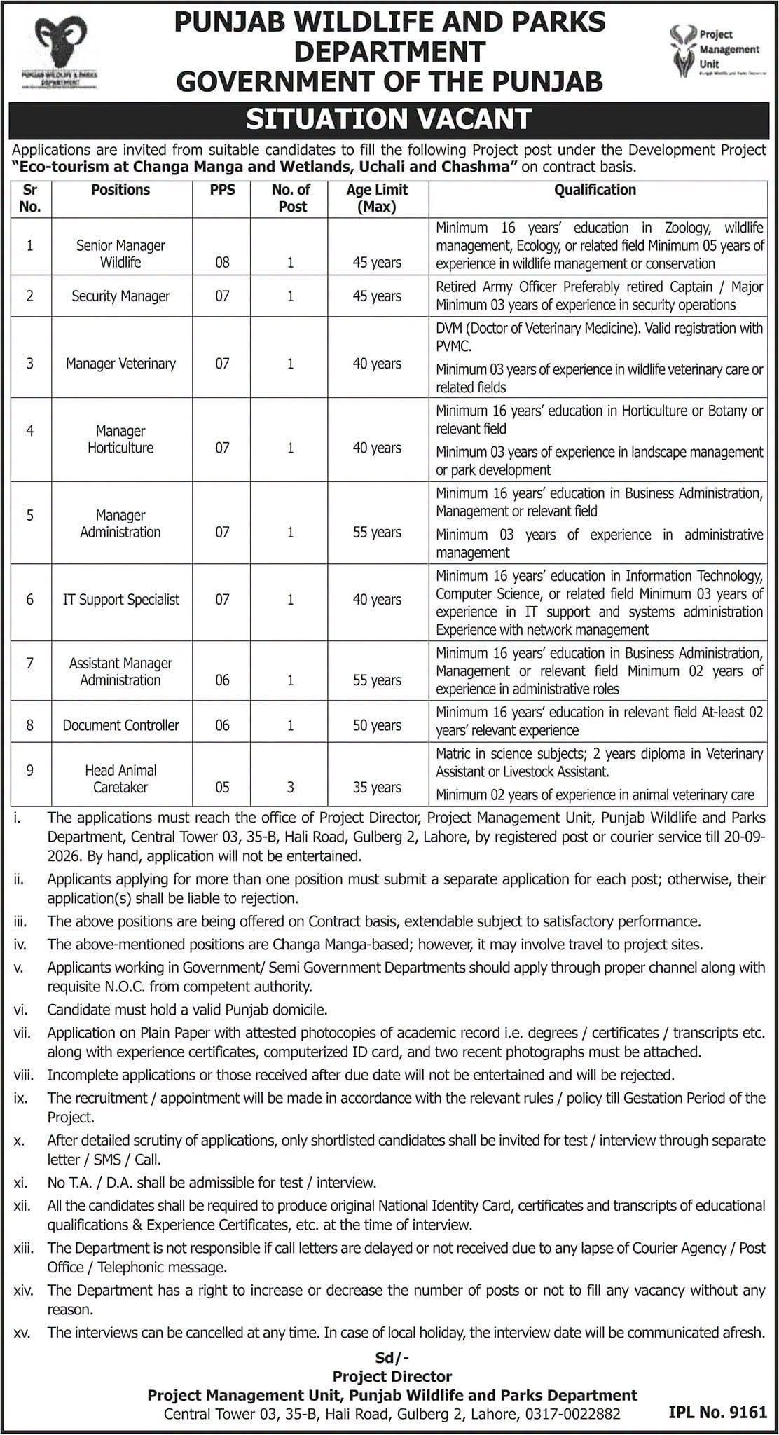 Punjab Wildlife Parks Department Jobs 2026
