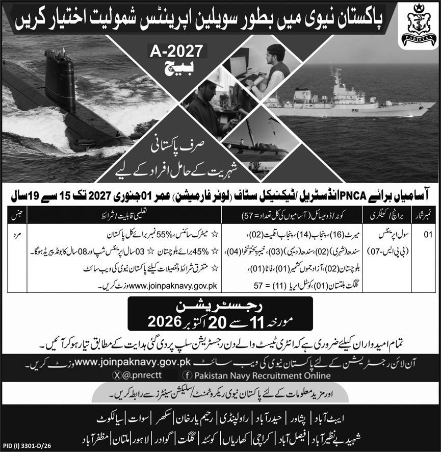 Apply Online To Join Pakistan Navy As Civilian A 2027 Batch